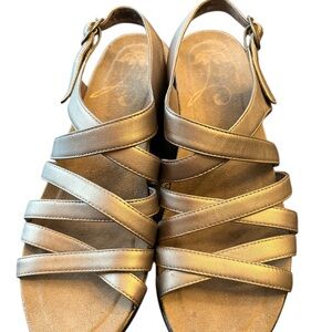 Dansko Women's Silver Metallic Strappy Wedge Sandals Size 38, US 8